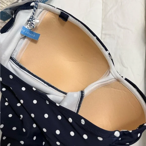 Draper James Bandeau One Piece Navy Polka Dot Swimsuit NWT- Size Medium - Picture 4 of 10